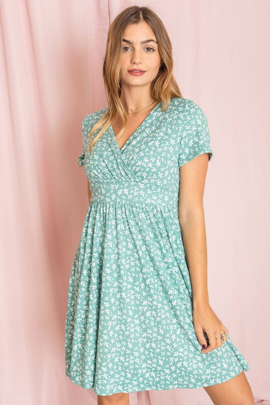 Surplice Ditsy Floral Midi Dress - Ivy & Lane