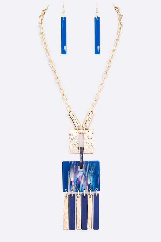 Mix Media Resin Pendant Long Necklace Set