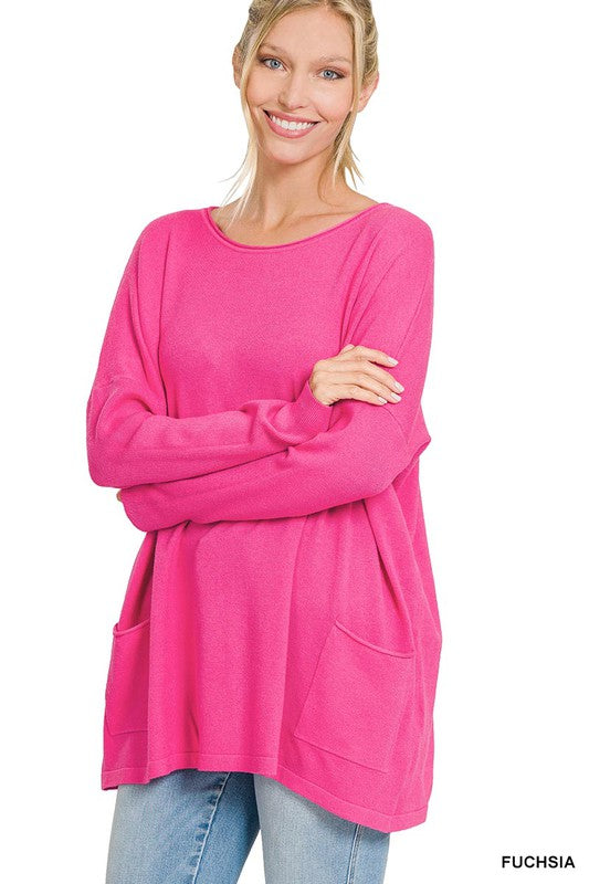 Oversized Front Pocket Sweater - Ivy & Lane