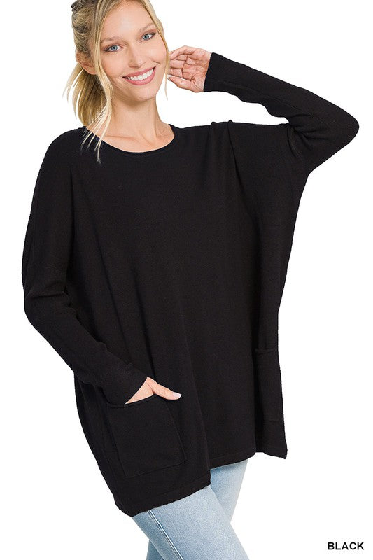 Oversized Front Pocket Sweater - Ivy & Lane