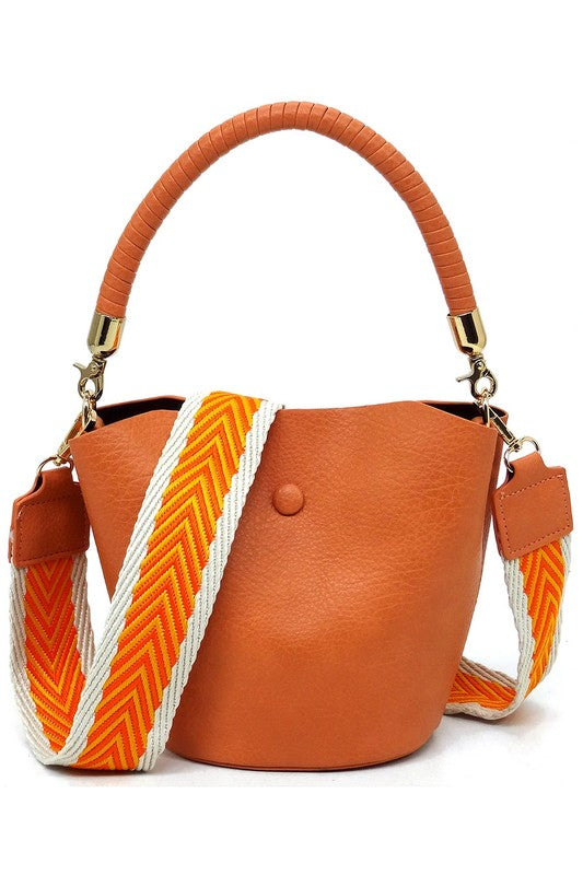 Fashion Bucket Crossbody Bag with Guitar Strap - Ivy & Lane