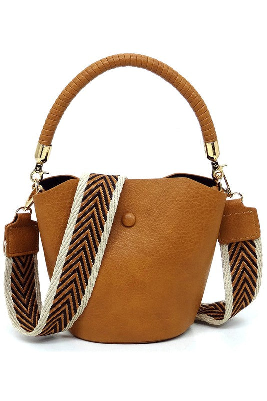 Fashion Bucket Crossbody Bag with Guitar Strap - Ivy & Lane