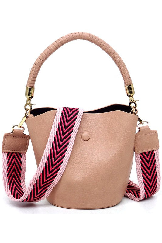 Fashion Bucket Crossbody Bag with Guitar Strap - Ivy & Lane