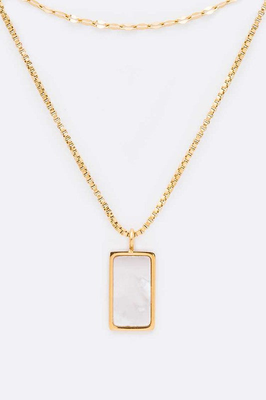 MOP Pendant Stainless Steel Layered Necklace