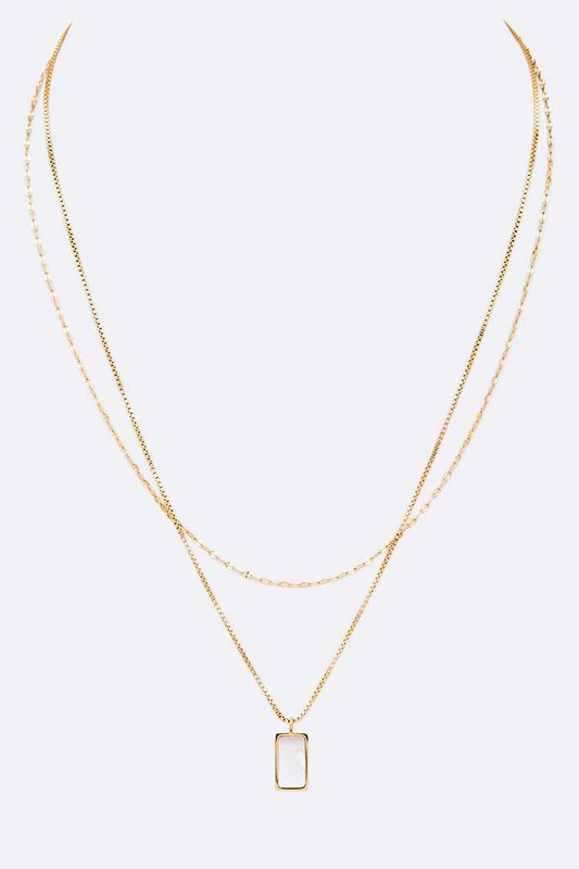 MOP Pendant Stainless Steel Layered Necklace