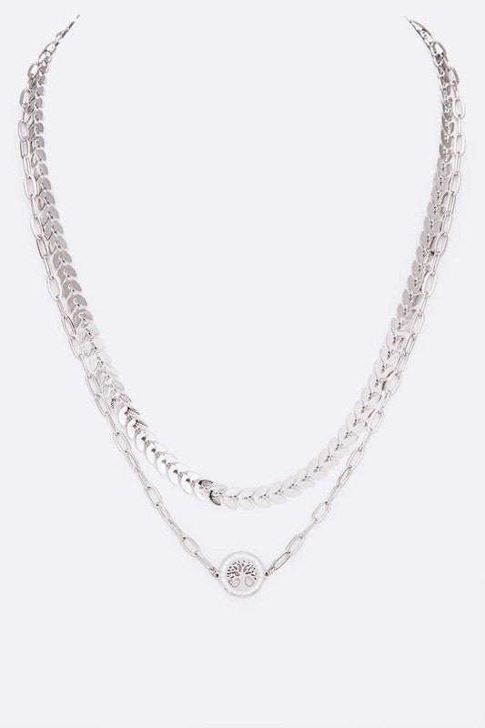 CZ Tree Pendant Stainless Steel Leaf Necklace