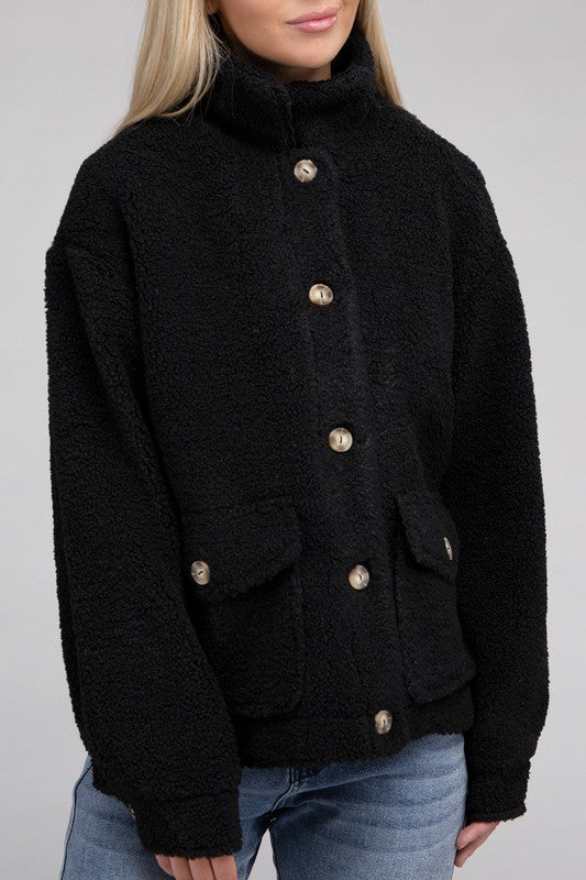 Cozy Sherpa Button-Front Jacket - Ivy & Lane