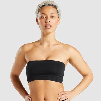 Black bandeau top by Gymshark in size S – minimalist women’s activewear – Ivy & Lane
