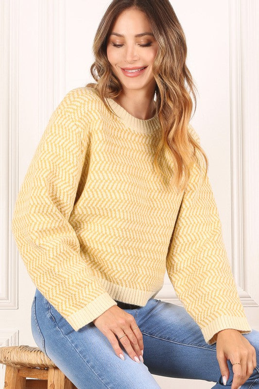 Herringbone pattern crew neck sweater - Ivy & Lane