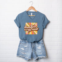 Retro Sunshine On My Mind Graphic V-Neck Tee