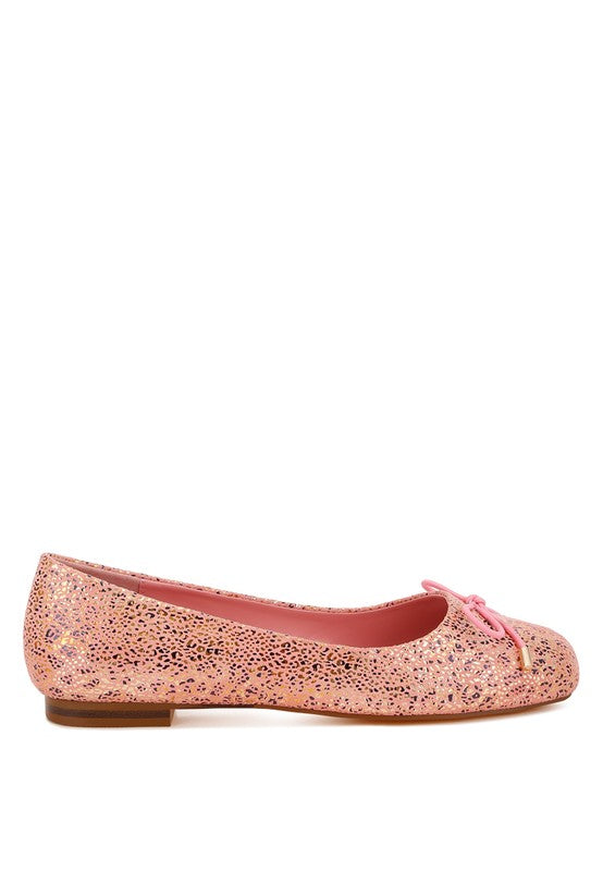 Apollon Bow Detail Foil Print Suede Ballerinas