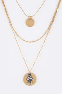 Crystal Hamsa Pendant Layer Necklace