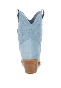 Nigara Cut Out Detail Denim Cowboy Boots