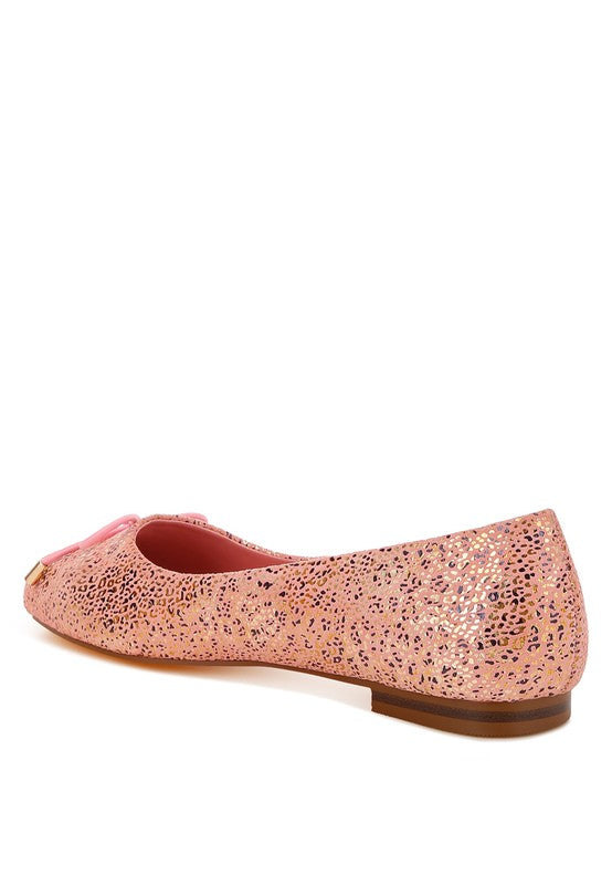 Apollon Bow Detail Foil Print Suede Ballerinas