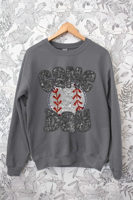 Baseball Game Day Faux Sequins Graphic Sweatshirts *Plus Size*