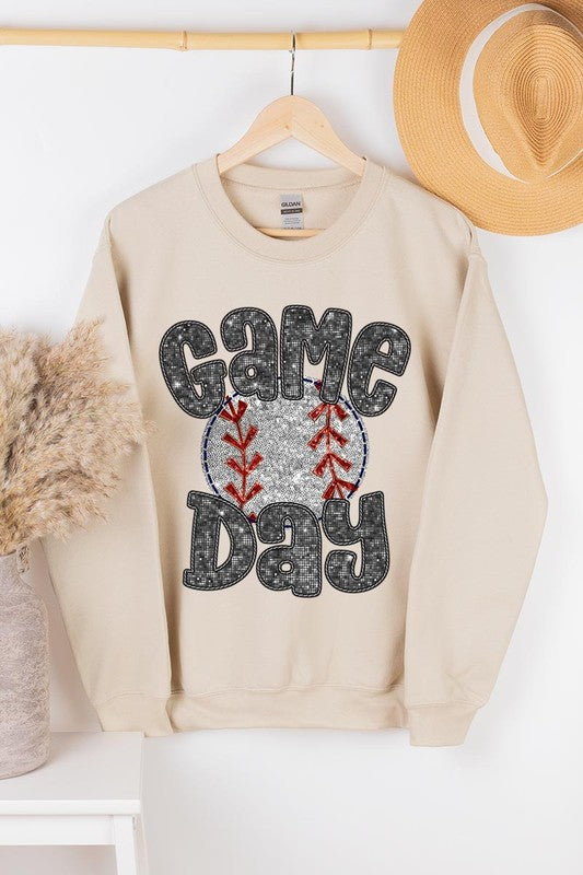 Baseball Game Day Faux Sequins Graphic Sweatshirts *Plus Size*