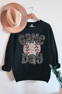 Baseball Game Day Faux Sequins Graphic Sweatshirts *Plus Size*