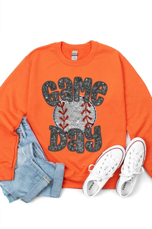 Baseball Game Day Faux Sequins Graphic Sweatshirts *Plus Size*