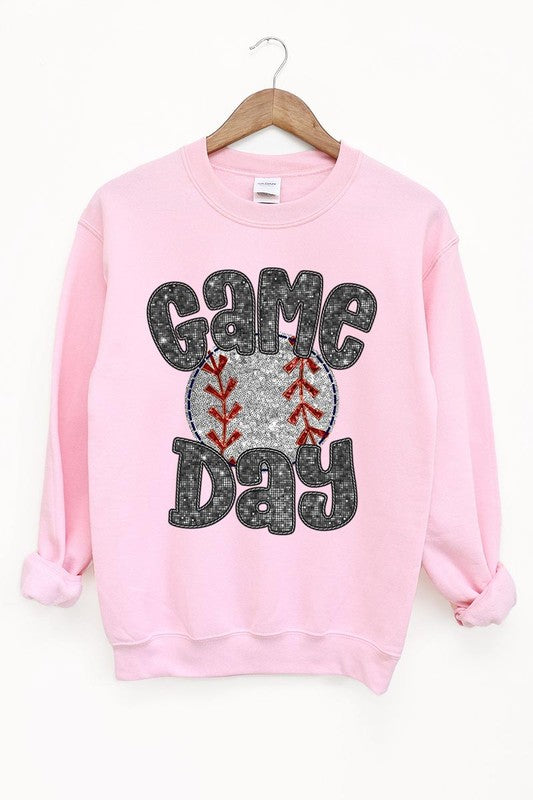 Baseball Game Day Faux Sequins Graphic Sweatshirts *Plus Size*