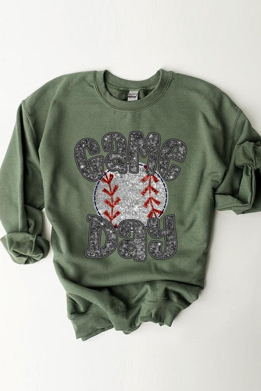 Baseball Game Day Faux Sequins Graphic Sweatshirts *Plus Size*