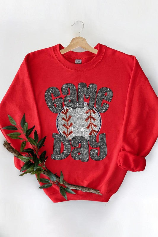 Baseball Game Day Faux Sequins Graphic Sweatshirts *Plus Size*