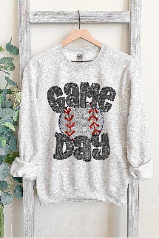 Baseball Game Day Faux Sequins Graphic Sweatshirts *Plus Size*