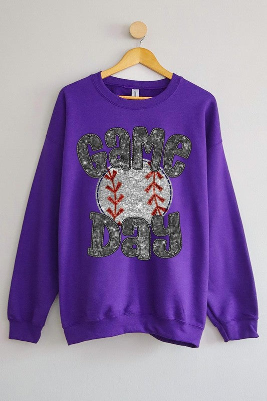 Baseball Game Day Faux Sequins Graphic Sweatshirts *Plus Size*