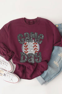 Baseball Game Day Faux Sequins Graphic Sweatshirts *Plus Size*