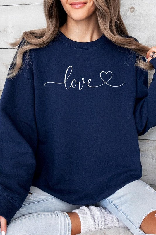 Love With Heart Graphic Plus Fleece Sweatshirt