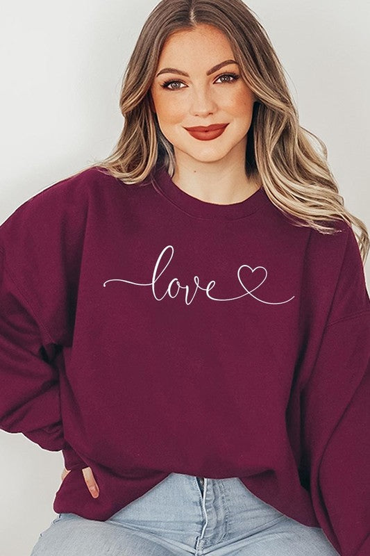 Love With Heart Graphic Plus Fleece Sweatshirt