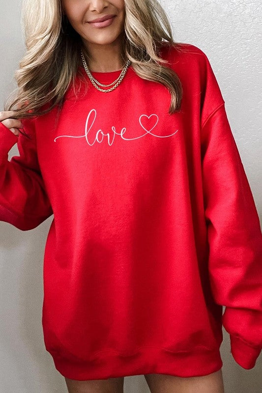 Love With Heart Graphic Plus Fleece Sweatshirt