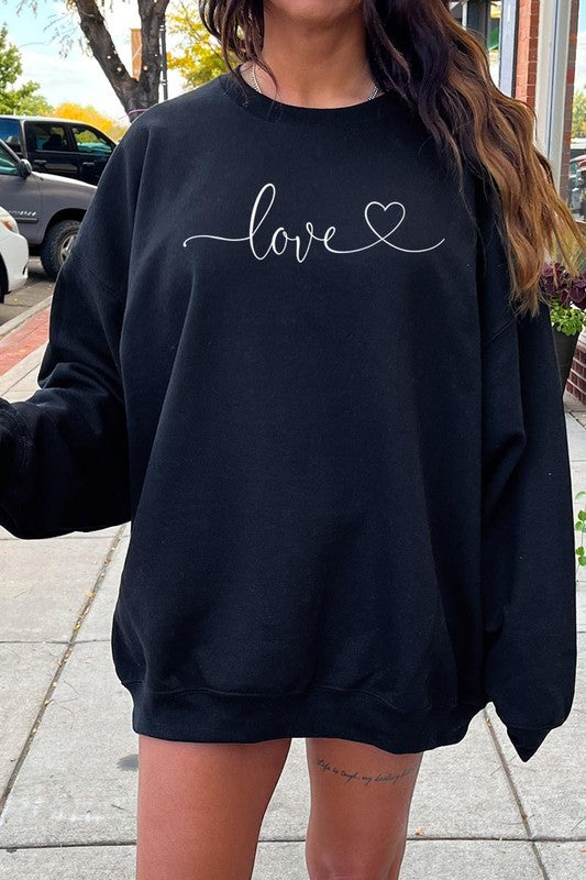 Love With Heart Graphic Plus Fleece Sweatshirt