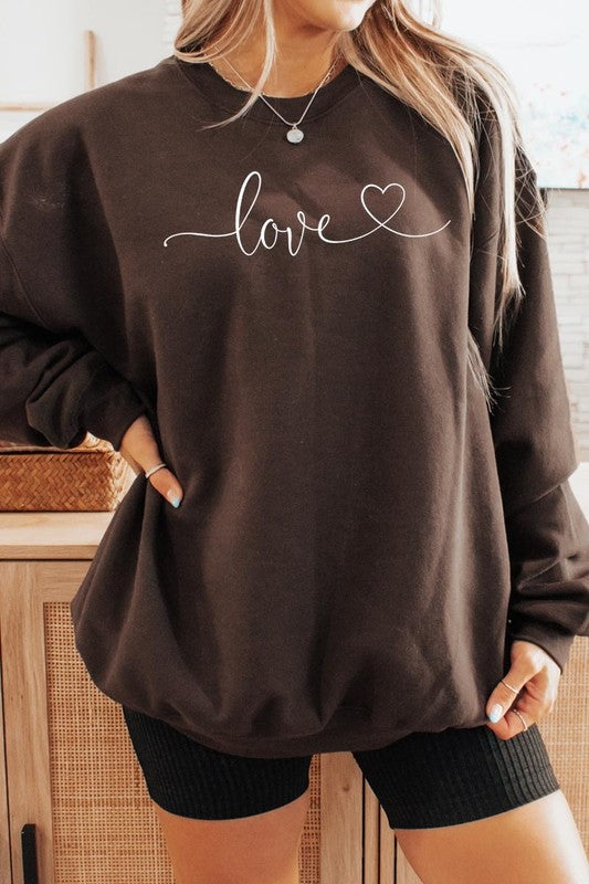 Love With Heart Graphic Plus Fleece Sweatshirt