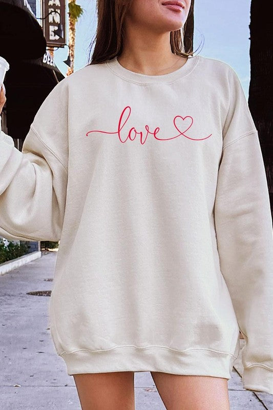 Love With Heart Graphic Plus Fleece Sweatshirt