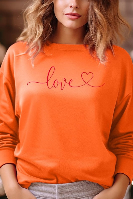 Love With Heart Graphic Plus Fleece Sweatshirt