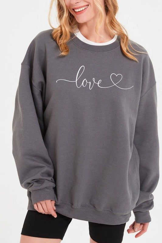 Love With Heart Graphic Plus Fleece Sweatshirt