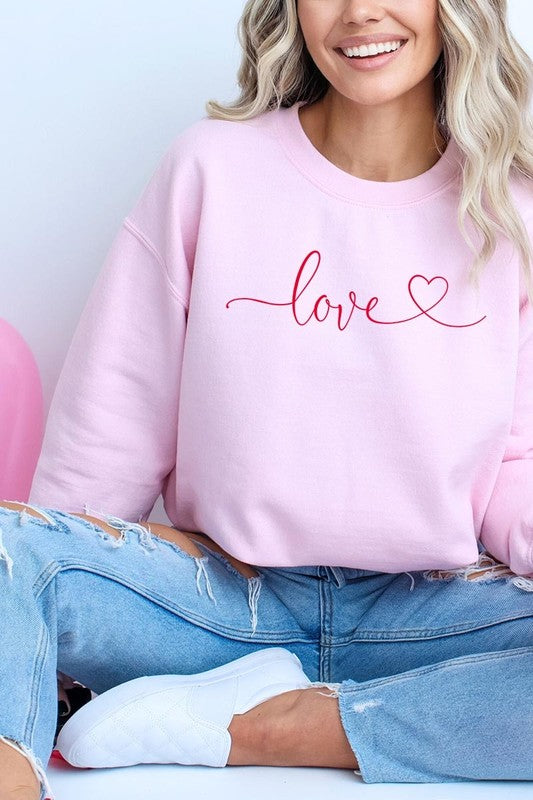 Love With Heart Graphic Plus Fleece Sweatshirt