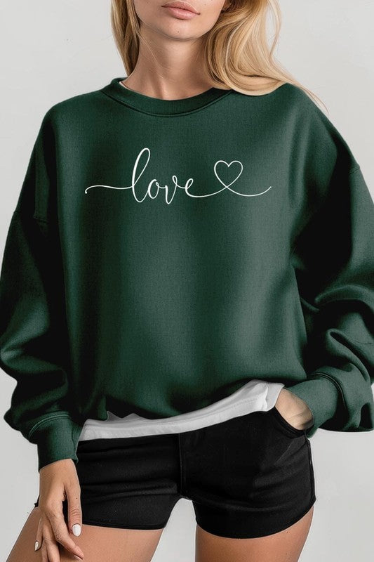 Love With Heart Graphic Plus Fleece Sweatshirt