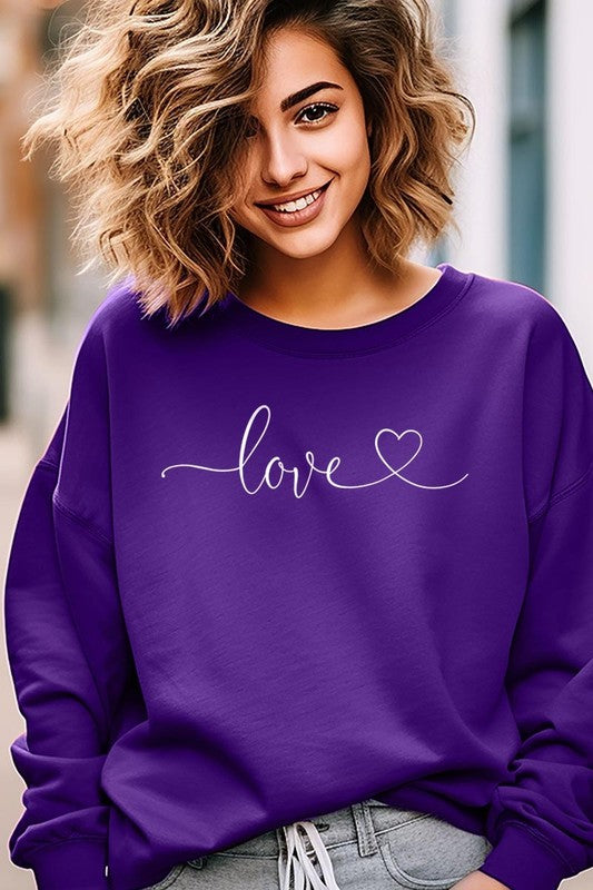 Love With Heart Graphic Plus Fleece Sweatshirt