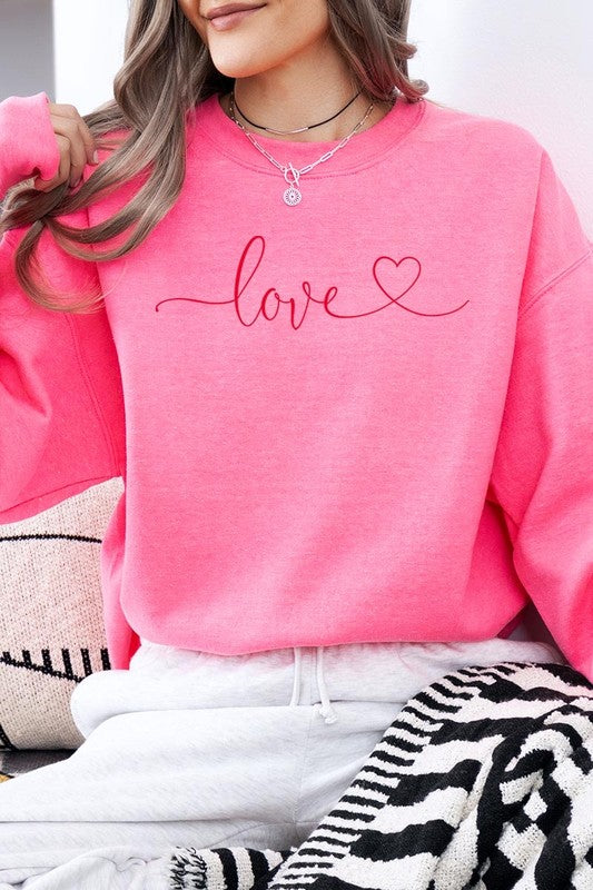 Love With Heart Graphic Plus Fleece Sweatshirt