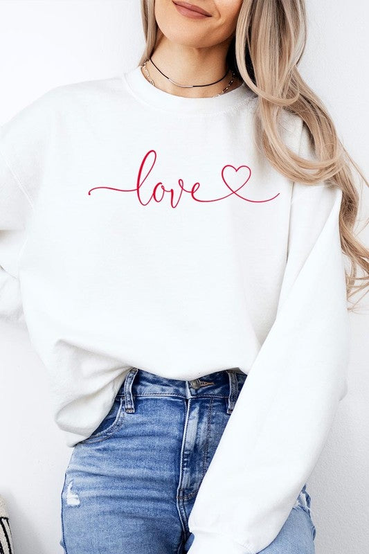 Love With Heart Graphic Plus Fleece Sweatshirt