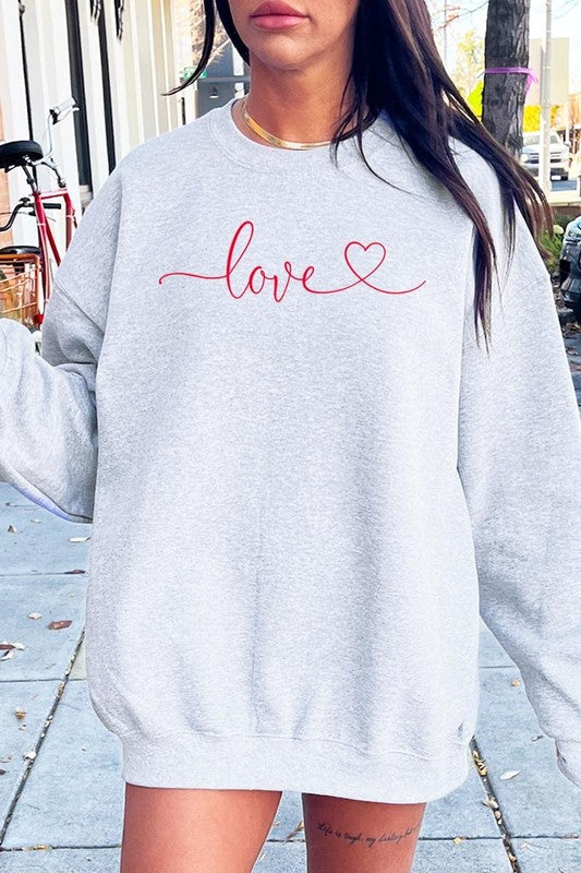 Love With Heart Graphic Plus Fleece Sweatshirt