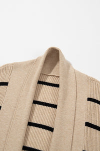 Stripe Shawl Neckline Open Cardigan with Pockets