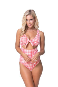 TEEXTURED PLAID CUTOUT ONE PIECE SWIMSUIT