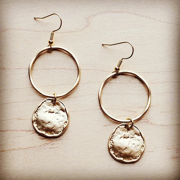 Matte Gold Hoop Earrings with Coin Dangle - Ivy & Lane