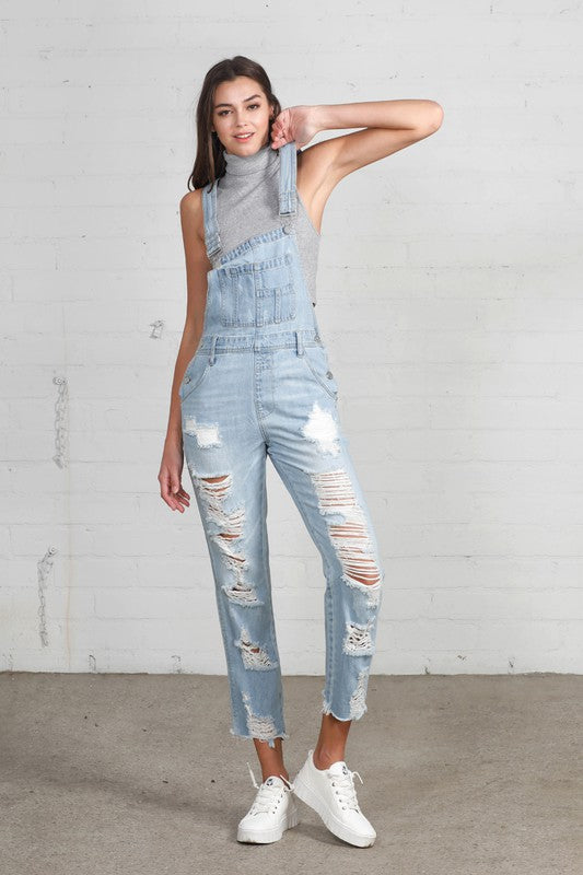 High Waist Heavy Distressed Straight Overalls