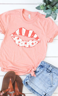 White Stars & pink stripes lips PLUS graphic tee