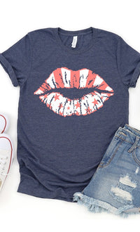 White Stars & pink stripes lips PLUS graphic tee