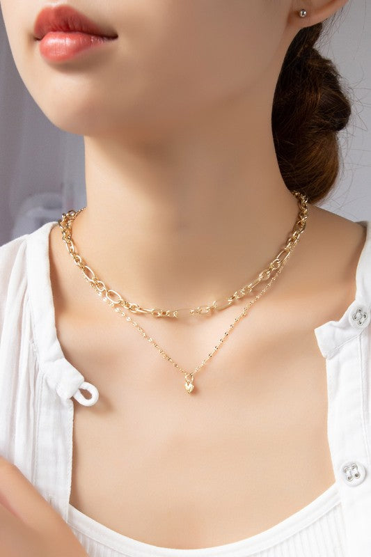 Two Row Mixed Chain With Dainty Heart Pendant - Ivy & Lane