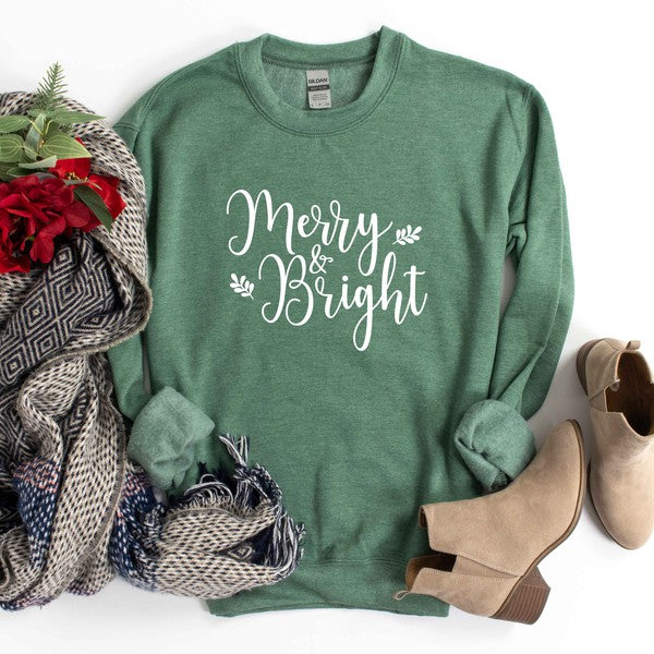 Merry And Bright Cursive Graphic Sweatshirt - Ivy & Lane